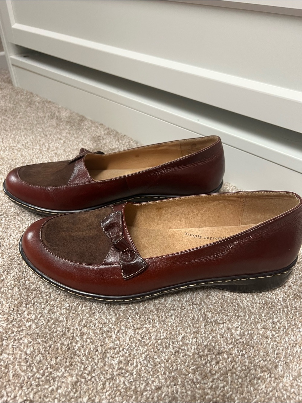 Softspots Brown and Burgundy Leather Loafers with Bow Accent